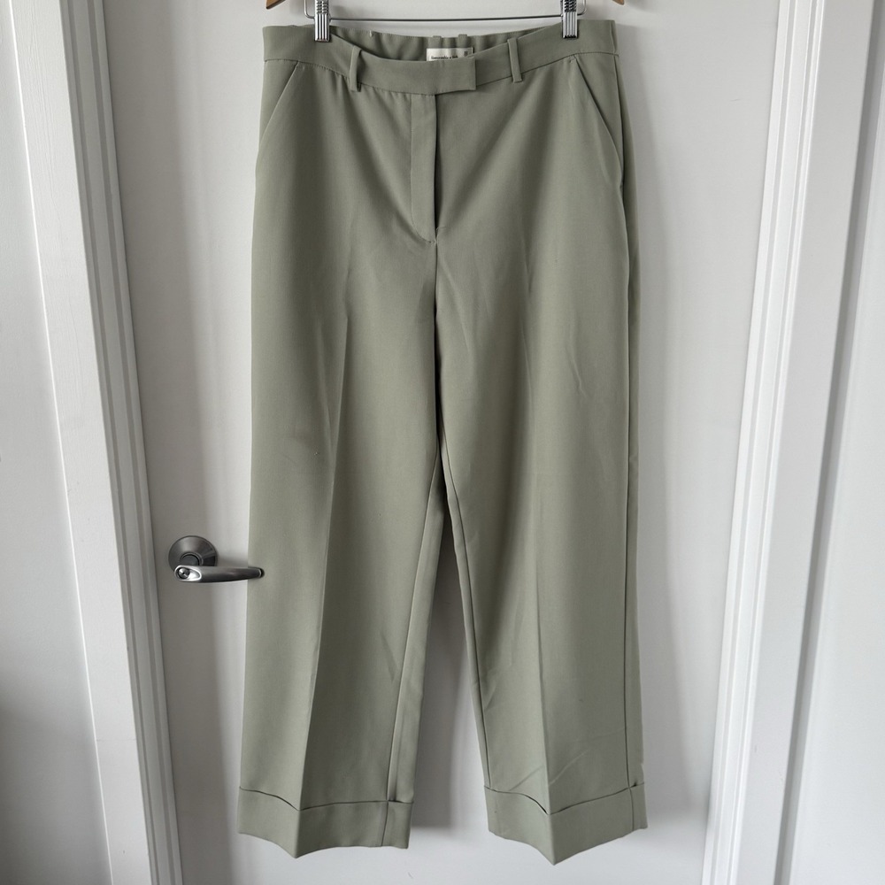 Abercrombie & Fitch Sloane Tailored Wide Leg Pants 33/16 Long Sage Green Cuffed